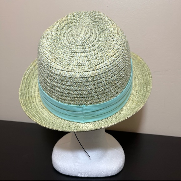 Vince Camuto Paper Straw Fedora Teal Ribbon - Picture 4 of 12